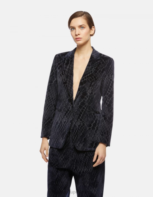 femei blazer din denim flocat cu un singur piept V84D387 îmbrăcăminte albastru DONDUP