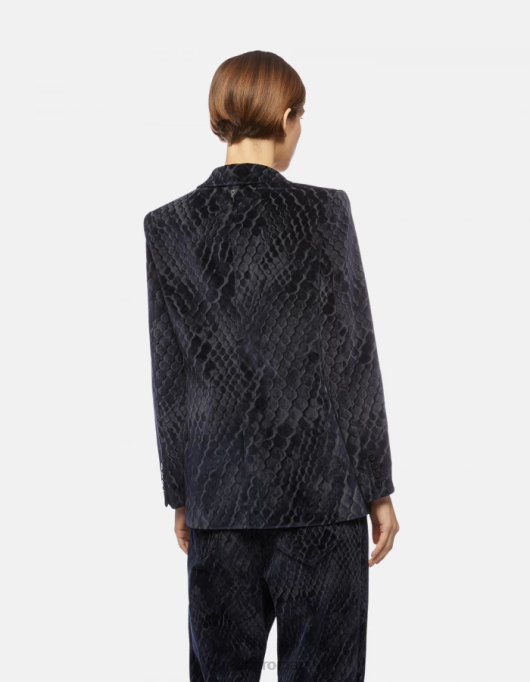 femei blazer din denim flocat cu un singur piept V84D387 îmbrăcăminte albastru DONDUP
