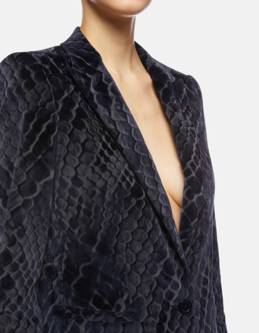 femei blazer din denim flocat cu un singur piept V84D387 îmbrăcăminte albastru DONDUP
