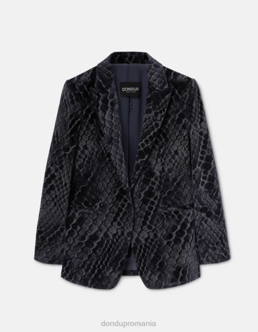 femei blazer din denim flocat cu un singur piept V84D387 îmbrăcăminte albastru DONDUP
