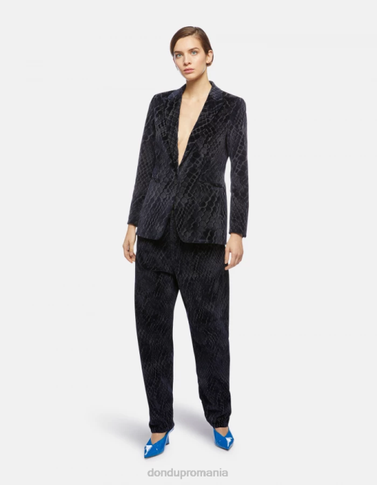 femei blazer din denim flocat cu un singur piept V84D387 îmbrăcăminte albastru DONDUP