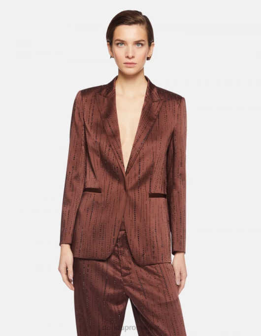 femei blazer din satin cu un singur piept V84D380 îmbrăcăminte cioccolato DONDUP
