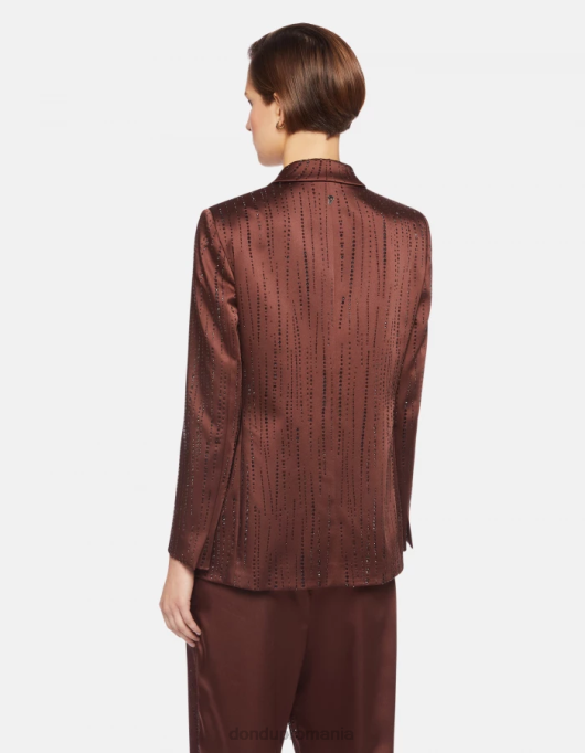 femei blazer din satin cu un singur piept V84D380 îmbrăcăminte cioccolato DONDUP