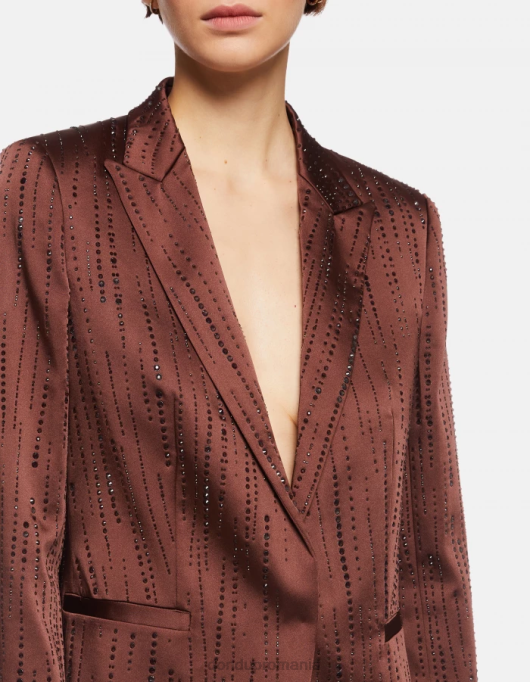 femei blazer din satin cu un singur piept V84D380 îmbrăcăminte cioccolato DONDUP