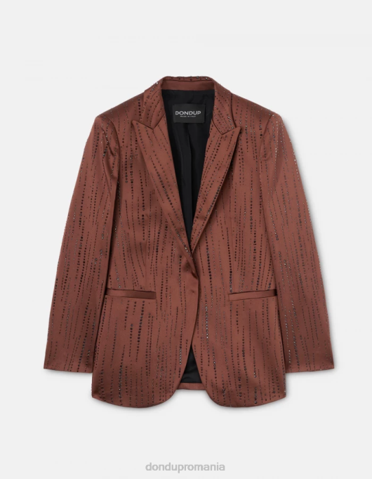 femei blazer din satin cu un singur piept V84D380 îmbrăcăminte cioccolato DONDUP