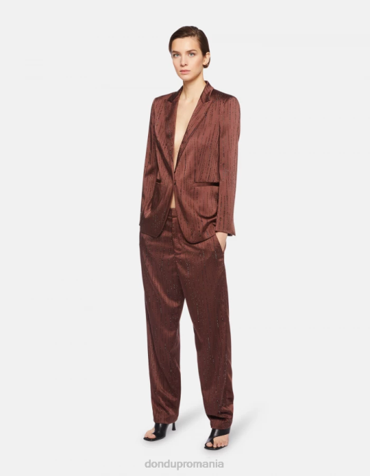 femei blazer din satin cu un singur piept V84D380 îmbrăcăminte cioccolato DONDUP