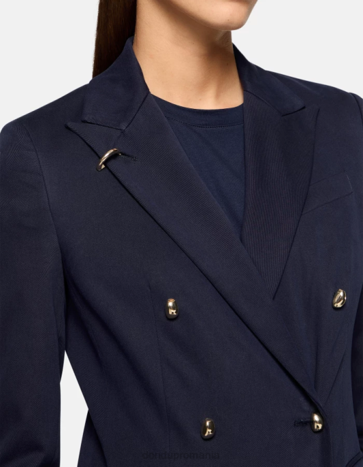 femei blazer dublu din bumbac V84D370 îmbrăcăminte albastru marin DONDUP
