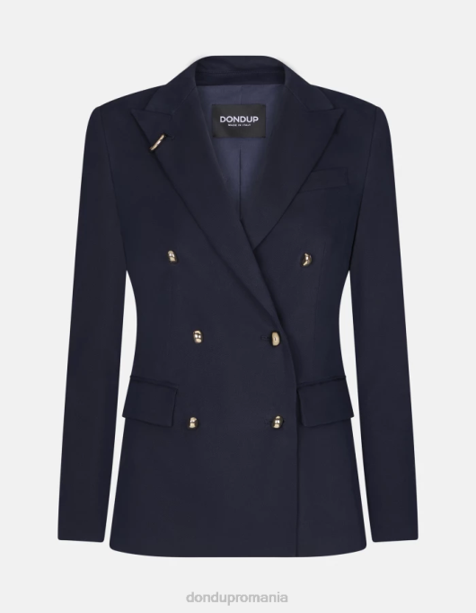 femei blazer dublu din bumbac V84D370 îmbrăcăminte albastru marin DONDUP