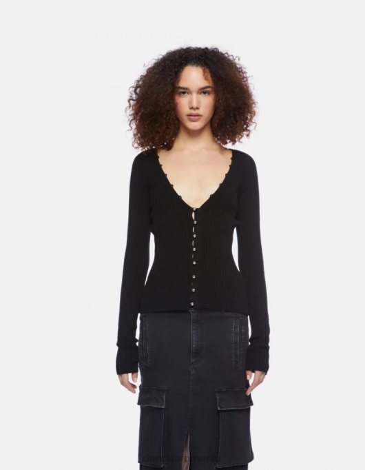 femei cardigan slim-fit din vascoza V84D337 îmbrăcăminte negru DONDUP