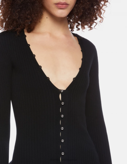 femei cardigan slim-fit din vascoza V84D337 îmbrăcăminte negru DONDUP