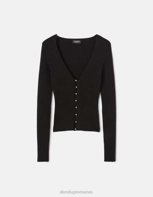 femei cardigan slim-fit din vascoza V84D337 îmbrăcăminte negru DONDUP