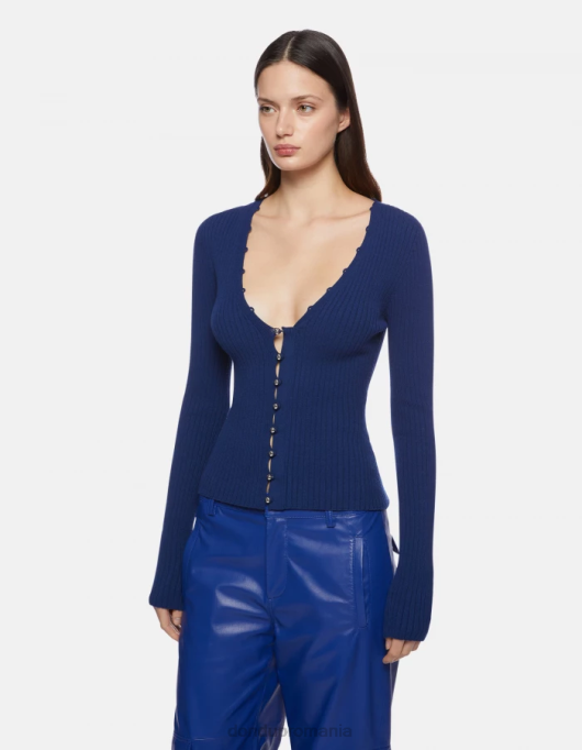 femei cardigan slim-fit din vascoza V84D338 îmbrăcăminte albastru DONDUP