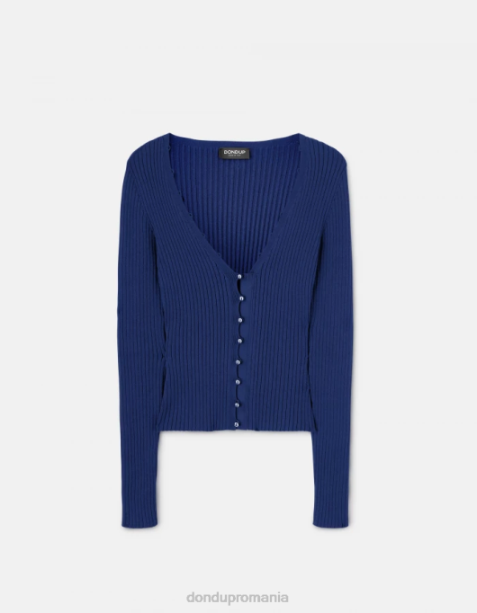 femei cardigan slim-fit din vascoza V84D338 îmbrăcăminte albastru DONDUP