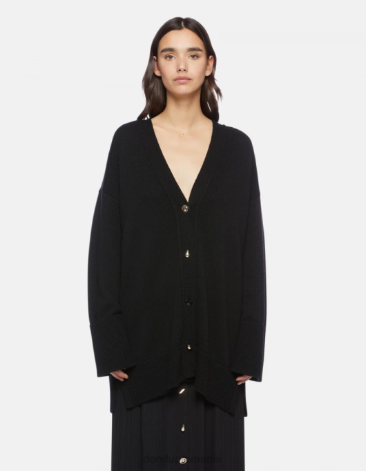 femei cardigan supradimensionat din lână V84D318 îmbrăcăminte negru DONDUP