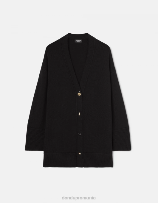 femei cardigan supradimensionat din lână V84D318 îmbrăcăminte negru DONDUP