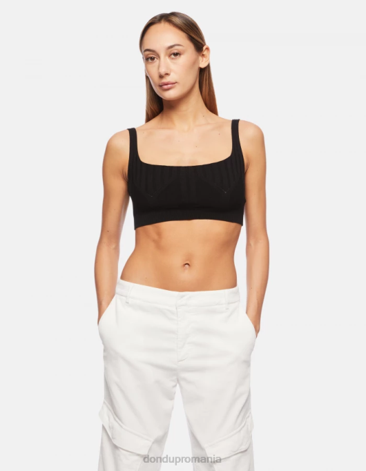 femei crop top din vascoza V84D316 îmbrăcăminte negru DONDUP