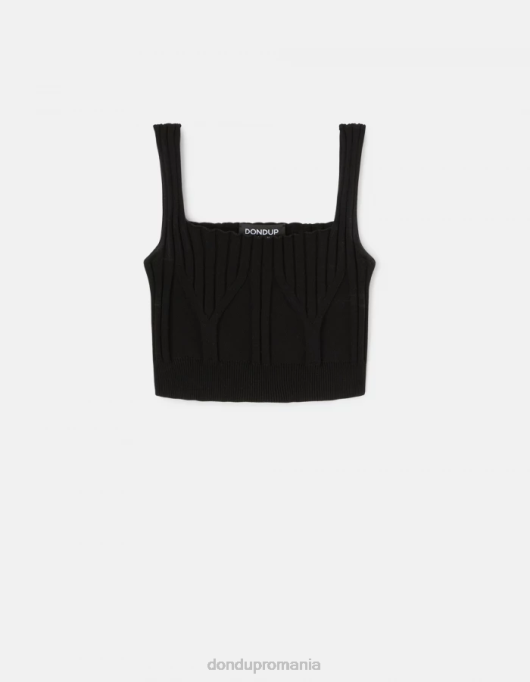 femei crop top din vascoza V84D316 îmbrăcăminte negru DONDUP