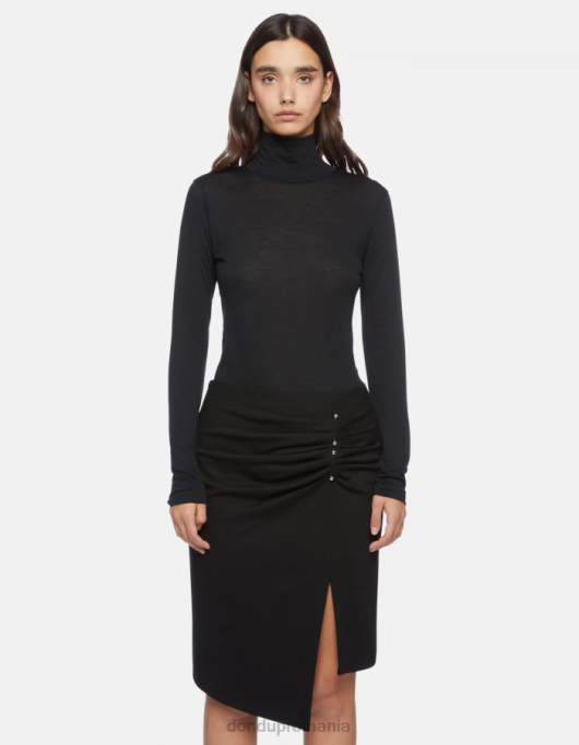 femei pulover din lână slim-fit cu gât polo V84D436 îmbrăcăminte negru DONDUP