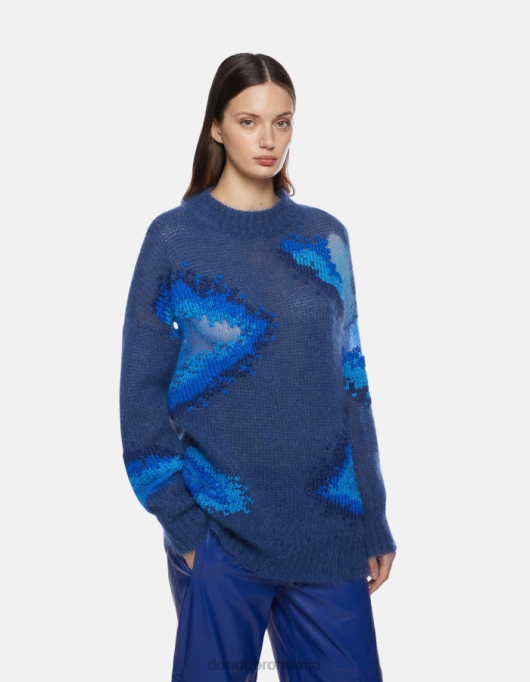 femei pulover din mohair cu decolteu V84D313 îmbrăcăminte albastru regal DONDUP