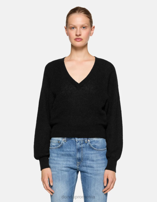 femei pulover din mohair cu decolteu în V V84D301 îmbrăcăminte negru DONDUP
