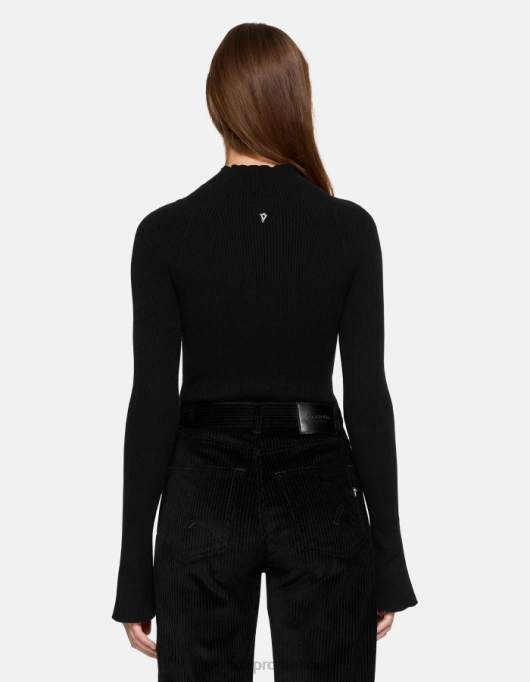 femei pulover slim din viscoză cu gât polo V84D305 îmbrăcăminte negru DONDUP