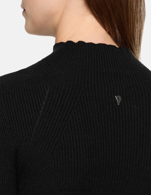 femei pulover slim din viscoză cu gât polo V84D305 îmbrăcăminte negru DONDUP