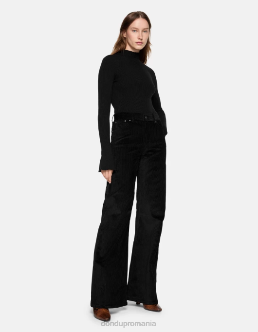 femei pulover slim din viscoză cu gât polo V84D305 îmbrăcăminte negru DONDUP