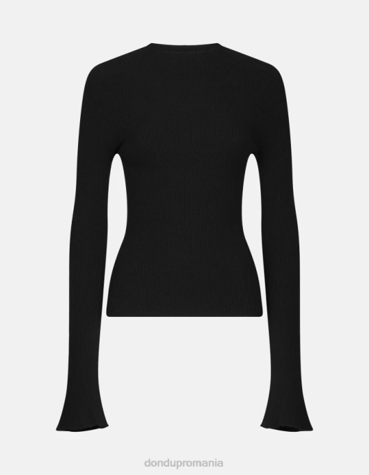 femei pulover slim din viscoză cu gât polo V84D305 îmbrăcăminte negru DONDUP