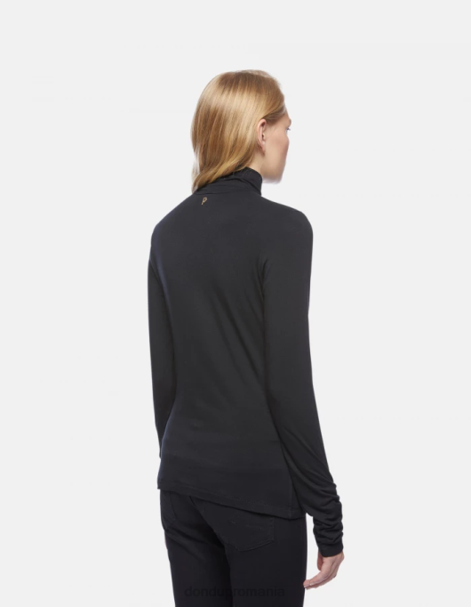 femei pulover slim din viscoză cu gât polo V84D440 îmbrăcăminte negru DONDUP