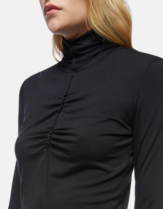 femei pulover slim din viscoză cu gât polo V84D440 îmbrăcăminte negru DONDUP