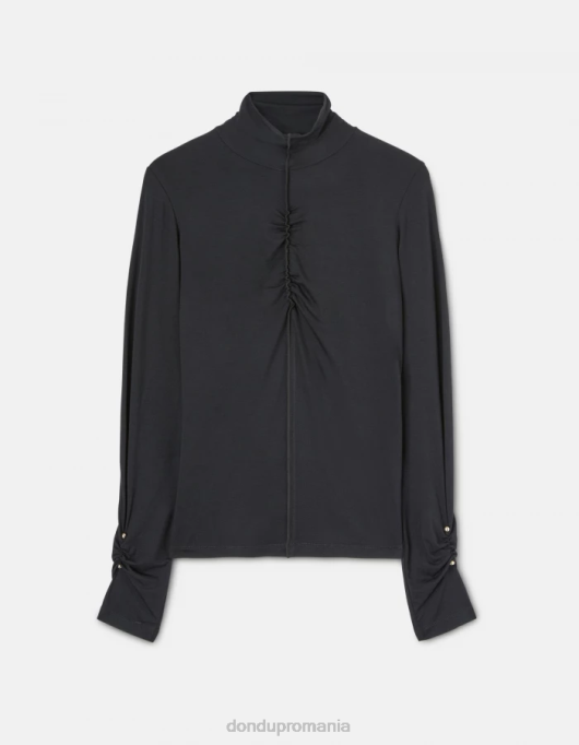 femei pulover slim din viscoză cu gât polo V84D440 îmbrăcăminte negru DONDUP