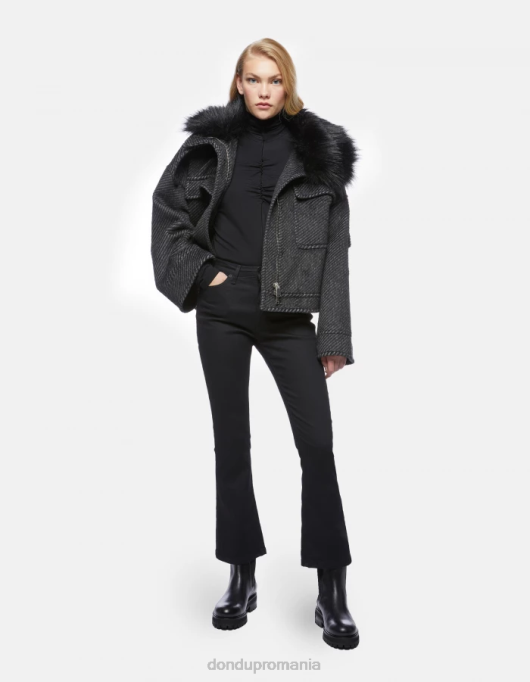femei pulover slim din viscoză cu gât polo V84D440 îmbrăcăminte negru DONDUP