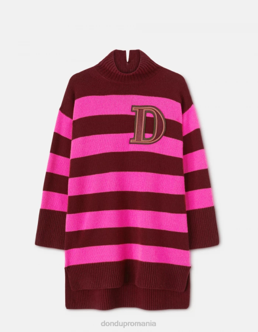femei pulover supradimensionat din coaste de pescar cu gât polo V84D315 îmbrăcăminte fucsia și prune uscate DONDUP