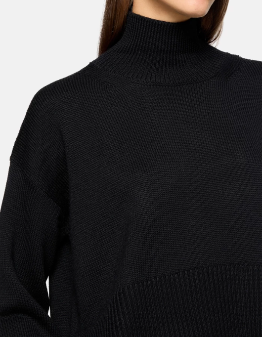 femei pulover supradimensionat din lână cu gât polo V84D295 îmbrăcăminte negru DONDUP
