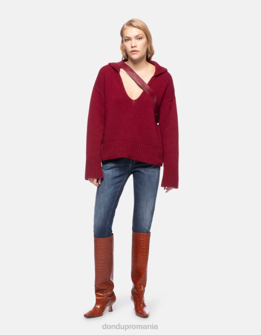 femei tricou polo de tip pescar cu coastă, de culoare normală V84D331 îmbrăcăminte barbabietola DONDUP