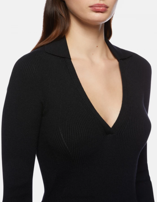 femei tricou polo slim-fit din vascoza V84D317 îmbrăcăminte negru DONDUP