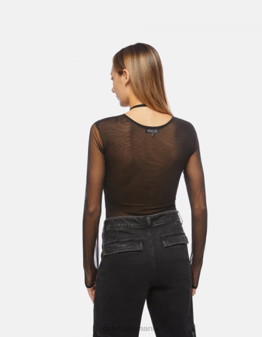 femei Body slim-fit din tul și viscoză V84D444 îmbrăcăminte negru DONDUP