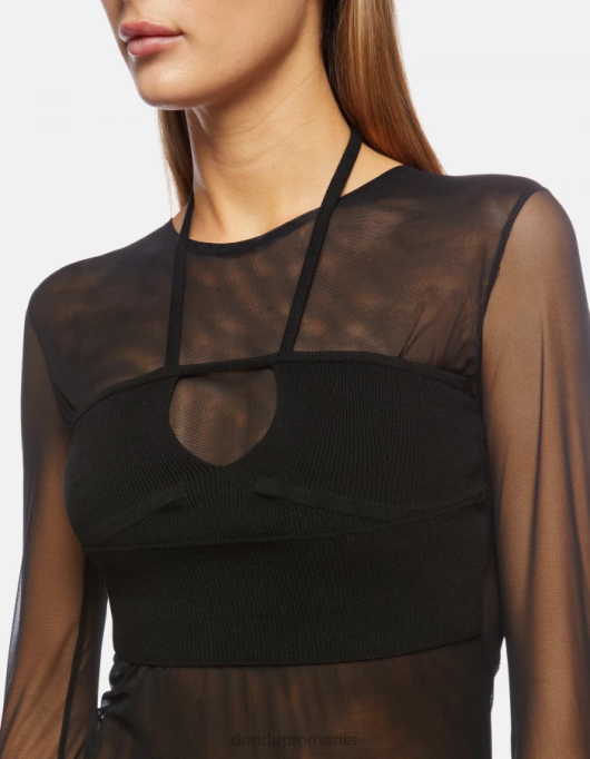femei Body slim-fit din tul și viscoză V84D444 îmbrăcăminte negru DONDUP