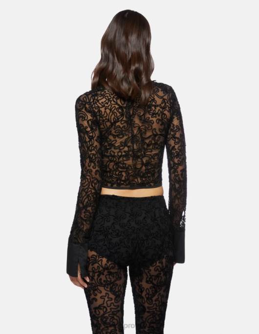 femei pulover slim-fit din dantelă cu gât polo V84D450 îmbrăcăminte negru DONDUP