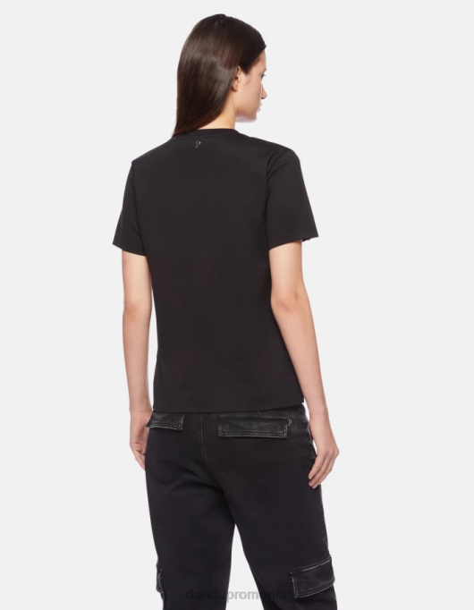 femei tricou din tricou cu fiti regulate V84D411 îmbrăcăminte negru DONDUP