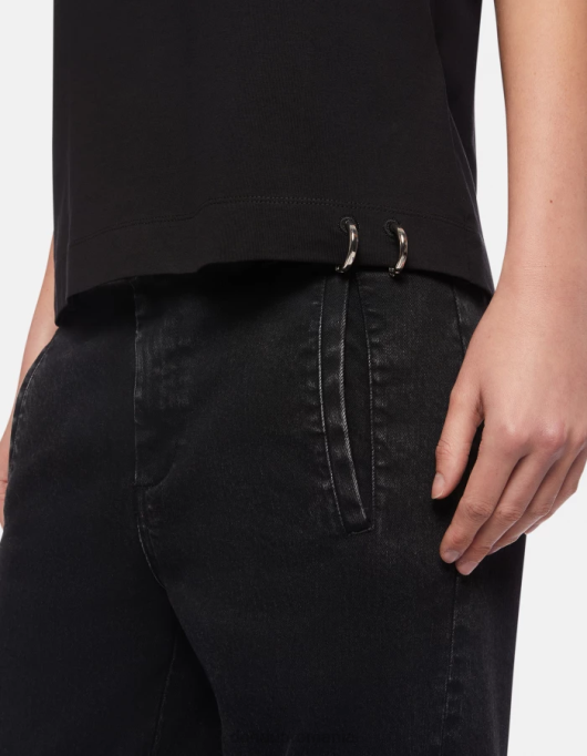 femei tricou din tricou cu fiti regulate V84D411 îmbrăcăminte negru DONDUP