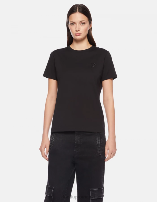 femei tricou din tricou cu fiti regulate V84D413 îmbrăcăminte negru DONDUP