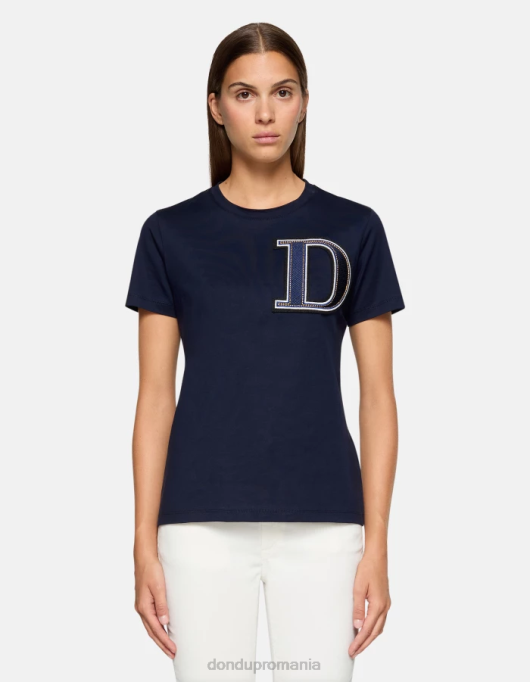 femei tricou din tricou cu fiti regulate V84D416 îmbrăcăminte albastru marin DONDUP