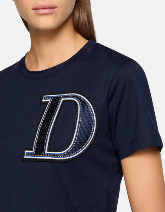 femei tricou din tricou cu fiti regulate V84D416 îmbrăcăminte albastru marin DONDUP