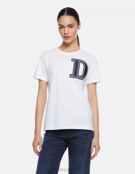 femei tricou din tricou cu fiti regulate V84D417 îmbrăcăminte alb DONDUP