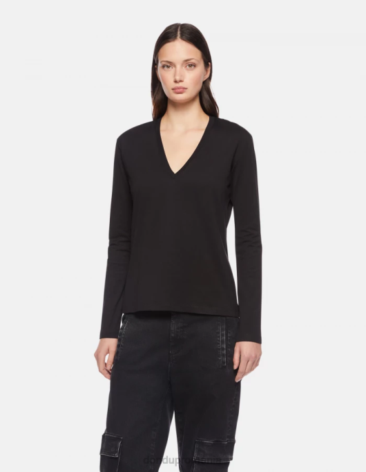 femei tricou din tricou cu fiti regulate V84D448 îmbrăcăminte negru DONDUP