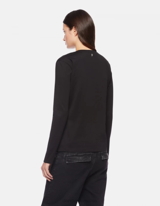femei tricou din tricou cu fiti regulate V84D448 îmbrăcăminte negru DONDUP