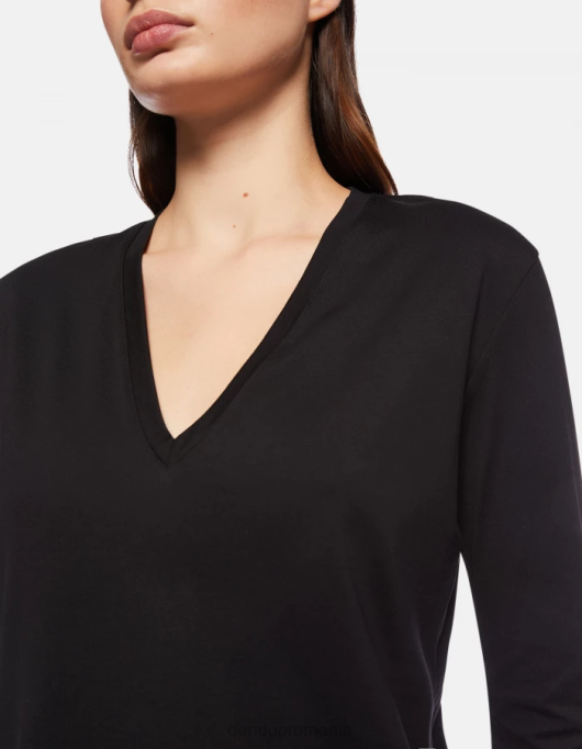 femei tricou din tricou cu fiti regulate V84D448 îmbrăcăminte negru DONDUP