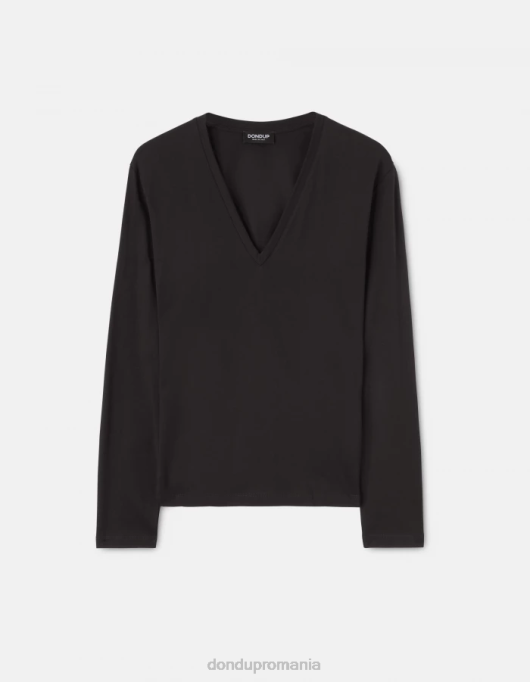 femei tricou din tricou cu fiti regulate V84D448 îmbrăcăminte negru DONDUP