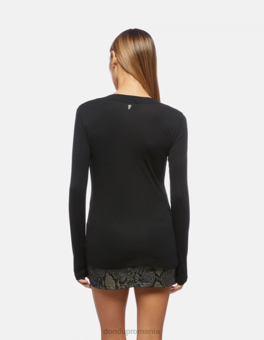 femei tricou interlock slim-fit V84D415 îmbrăcăminte negru DONDUP